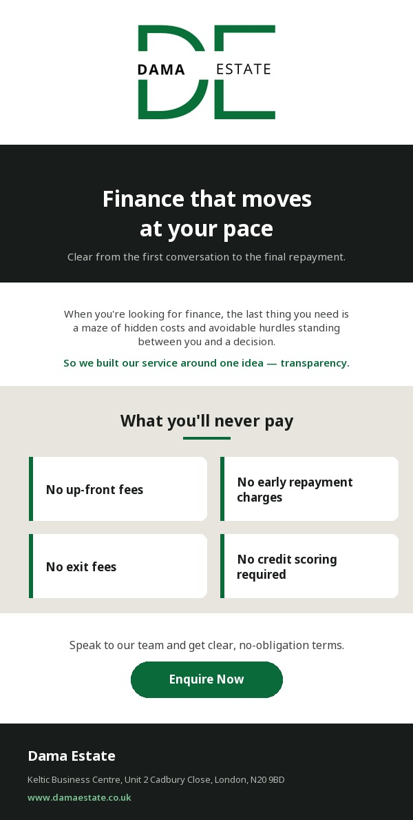 Dama Estate finance landing page design