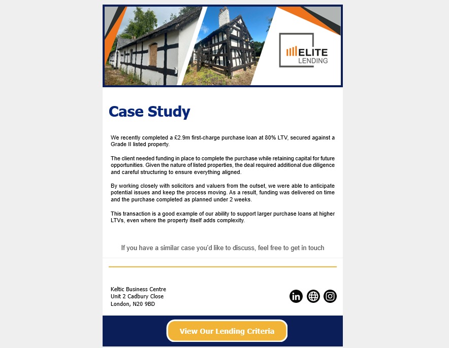 Elite Lending case study mailer